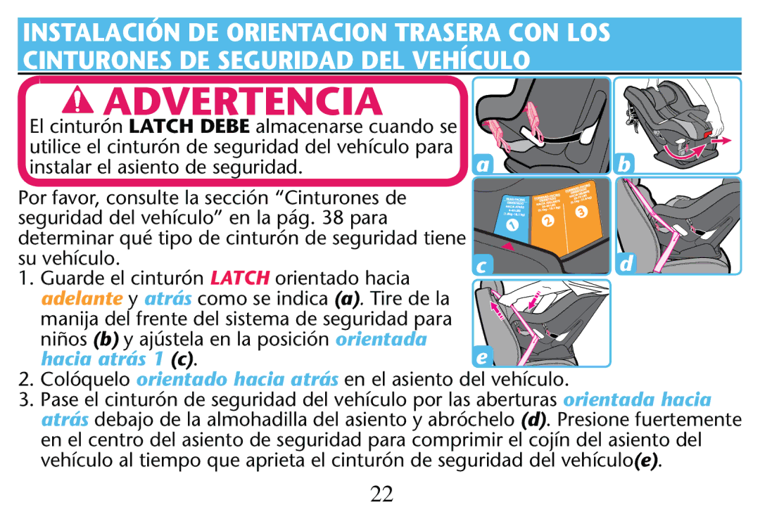 Graco PD205009A owner manual Advertencia, Colóquelo orientado hacia atrás en el asiento del vehículo 