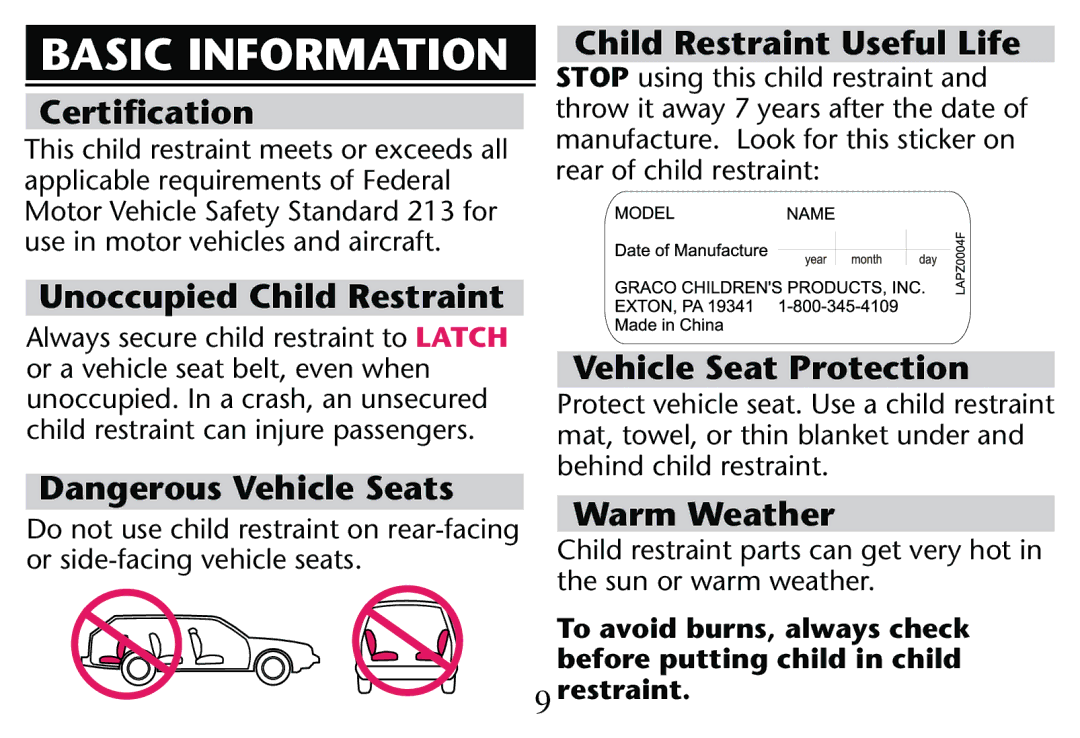 Graco PD205009A owner manual Basic Information 