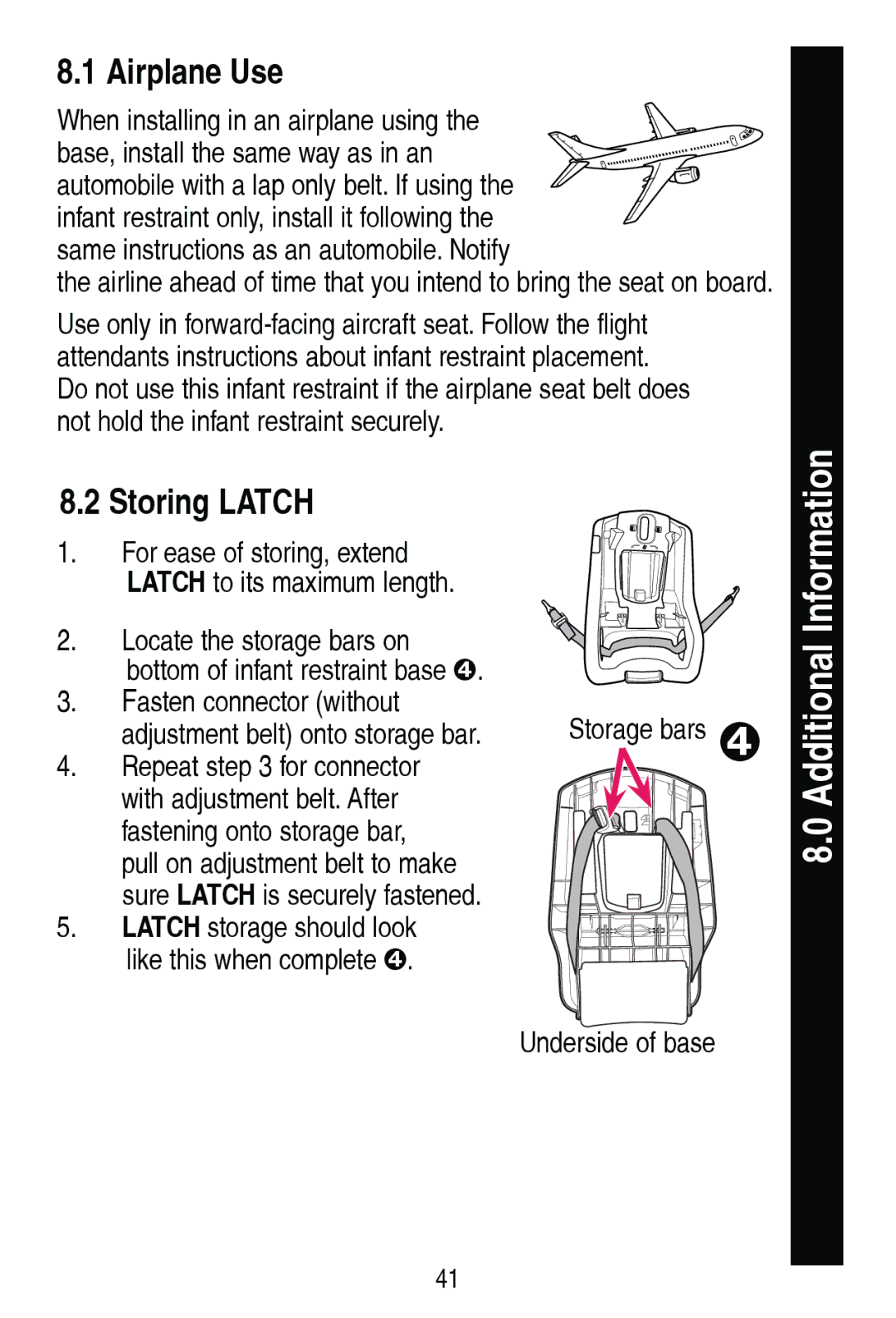 Graco PD206938A manual $LUSODQH8VH, 6WRULQJ/$7&+, QrwKrogWkhLqidqwUhvwudlqwVhfxuho\, 8QGHUVLGHRIEDVH 