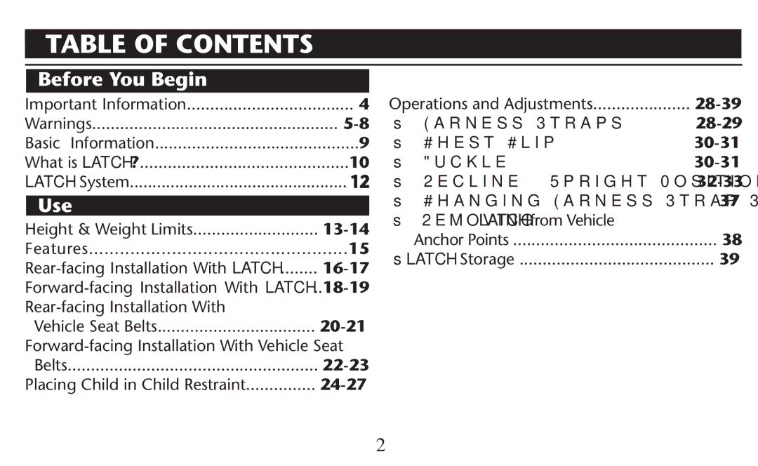 Graco PD209997A owner manual Table of Contents 