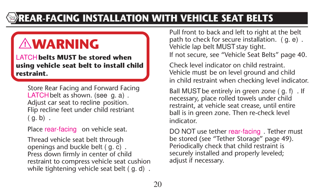 Graco PD209997A owner manual REAR-FACING Installation with Vehicle Seat Belts, 4HREAD Vehicle Seathbelt Through 