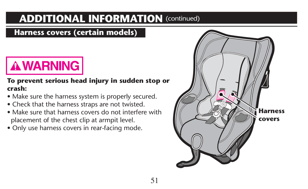 Graco PD209997A owner manual Additional Information , Harness covers certain models 