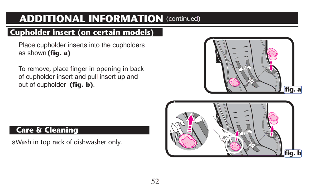 Graco PD209997A owner manual Cupholder insert on certain models, ﬁg. a ﬁg. b 