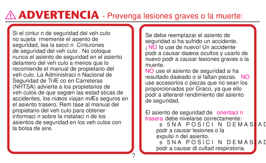 Graco PD209997A owner manual Advertencia Prevenga lesiones graves o la muerte 