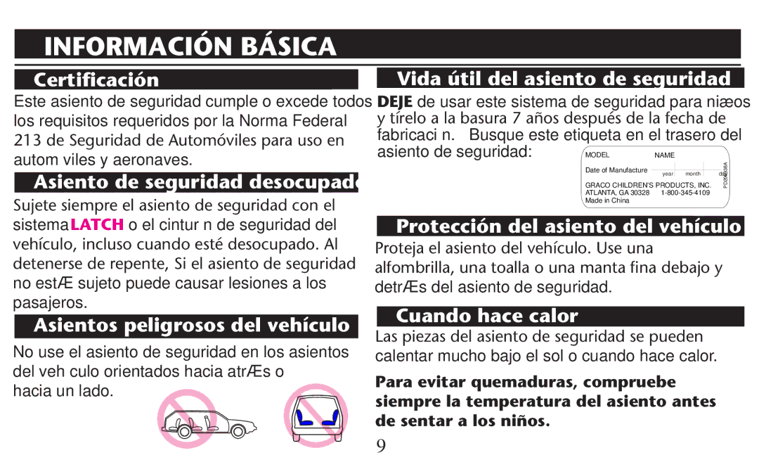 Graco PD209997A owner manual Información Básica 