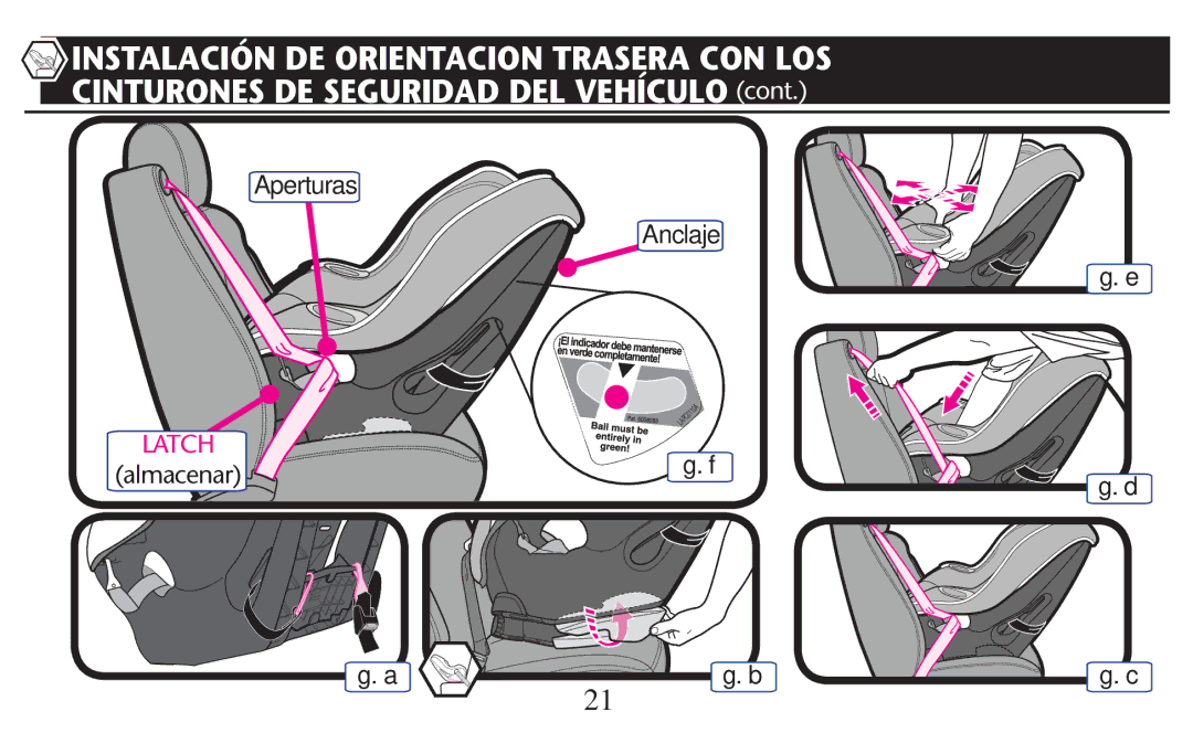 Graco PD209997A owner manual Aperturas Anclaje ﬁg. e ﬁg. f, ﬁg. a ﬁg. b 