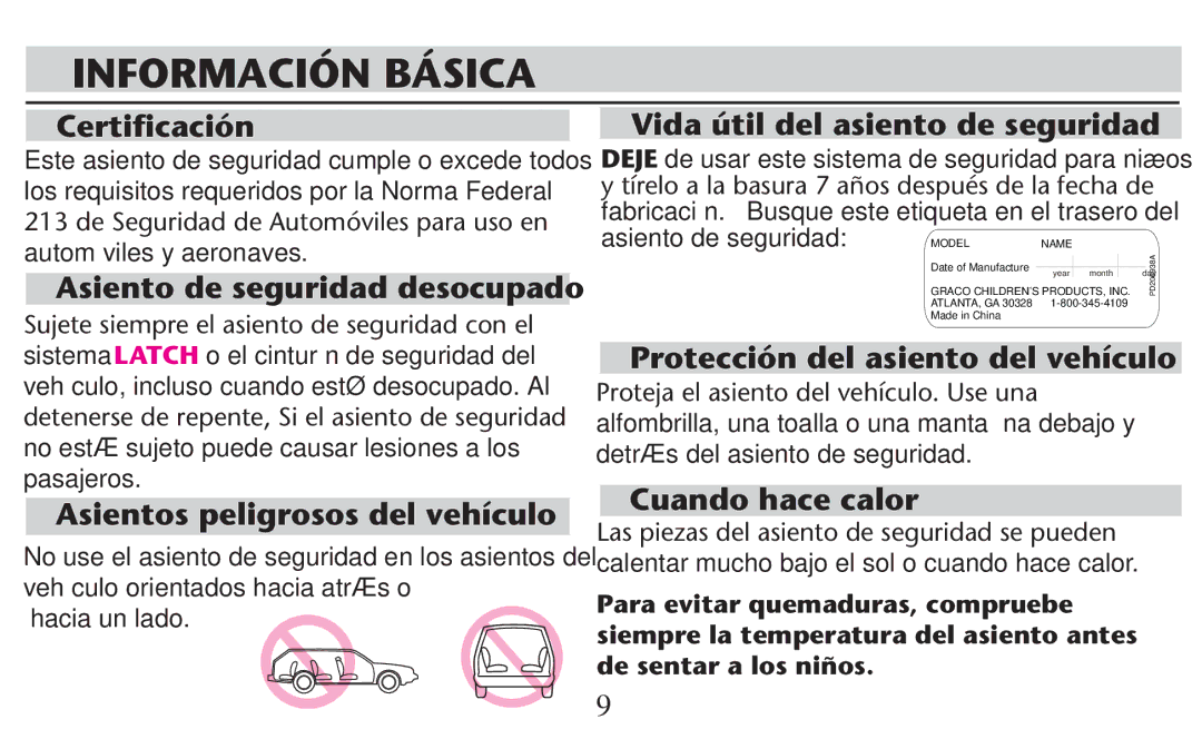 Graco PD209998A owner manual Información Básica 