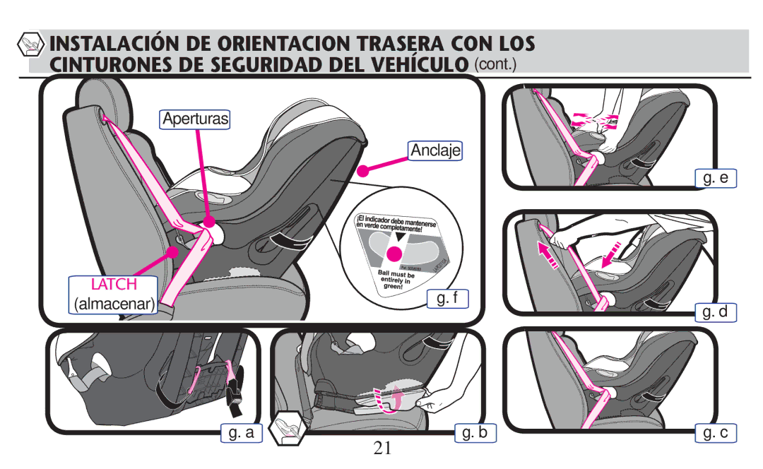 Graco PD209998A owner manual Aperturas Anclaje ﬁg. e ﬁg. f, ﬁg. a ﬁg. b, ﬁg. c 