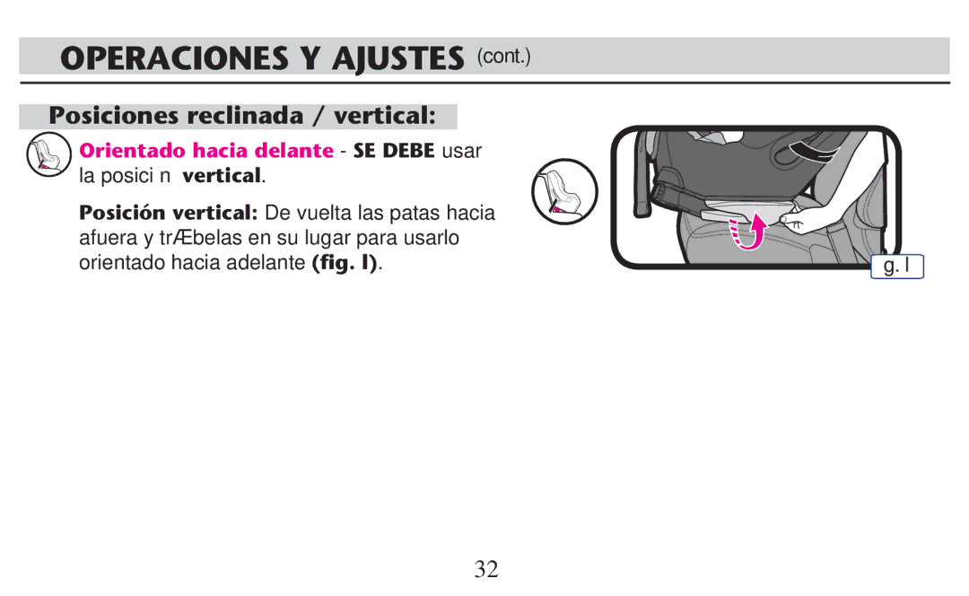 Graco PD209998A owner manual Posiciones reclinada / vertical, ﬁg. l 