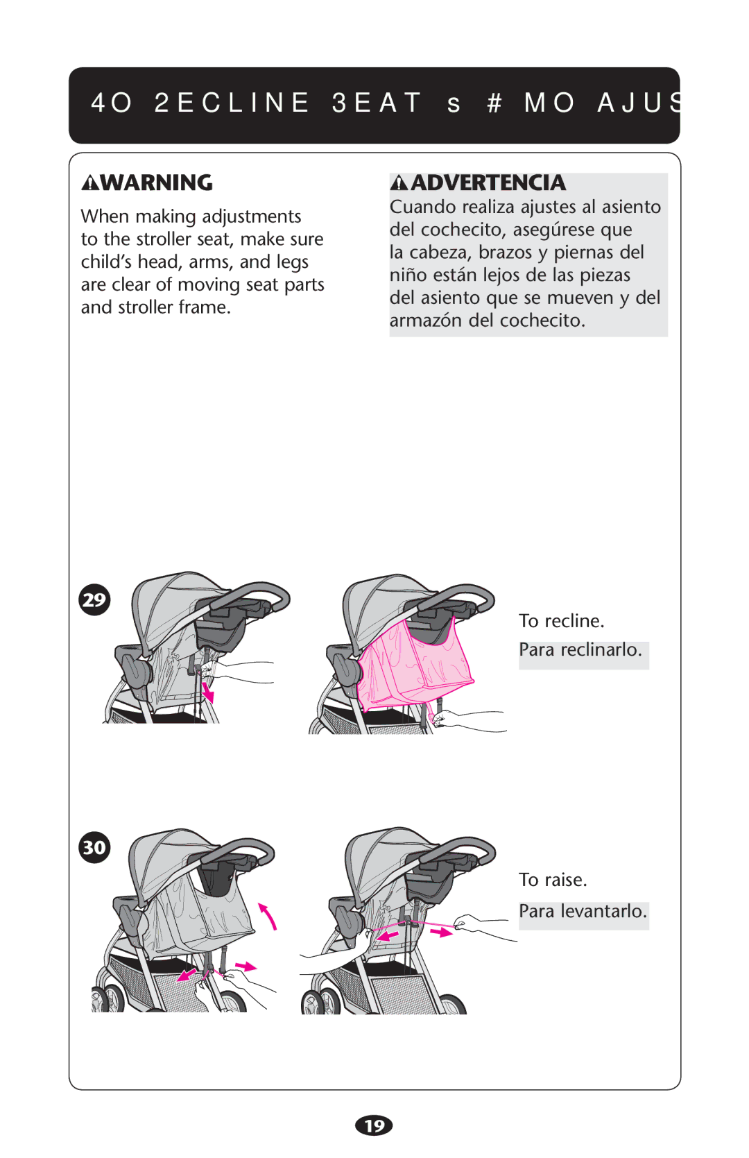 Graco PD210478B manual 4O 2ECLINEL3EAT ss #ØMO Ajustarsel Respaldo 