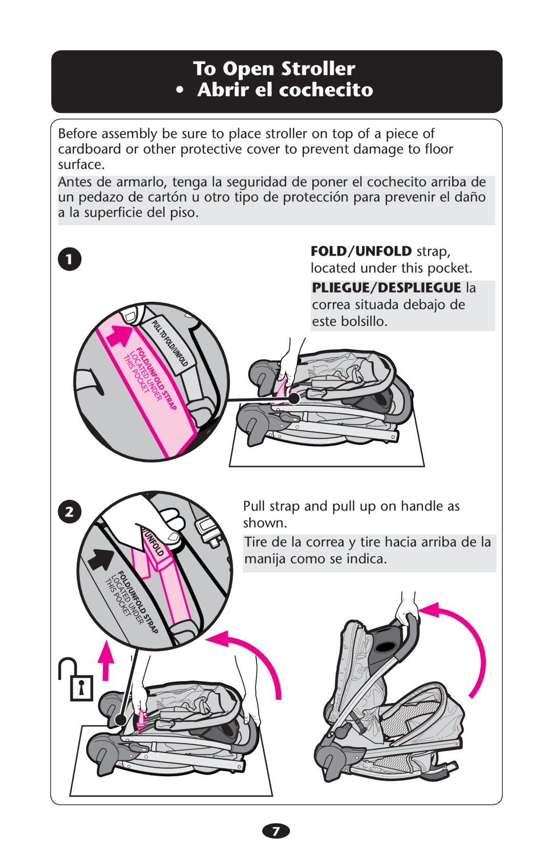 Graco PD210478B manual To Open Stroller Ss !BRIR Elrcochecito, FOLD/UNFOLD strap 