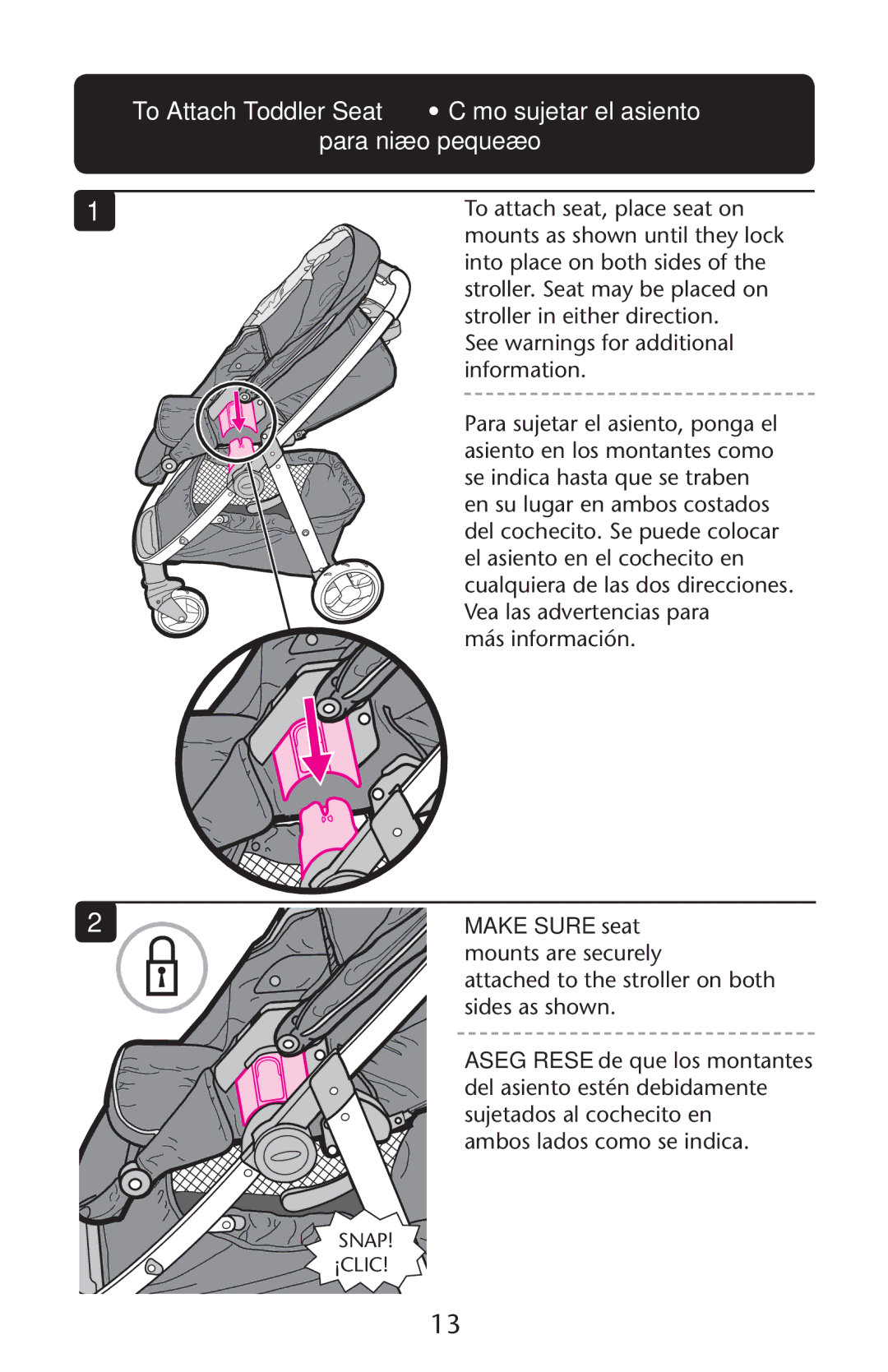 Graco PD212022B manual Make Sure seat 