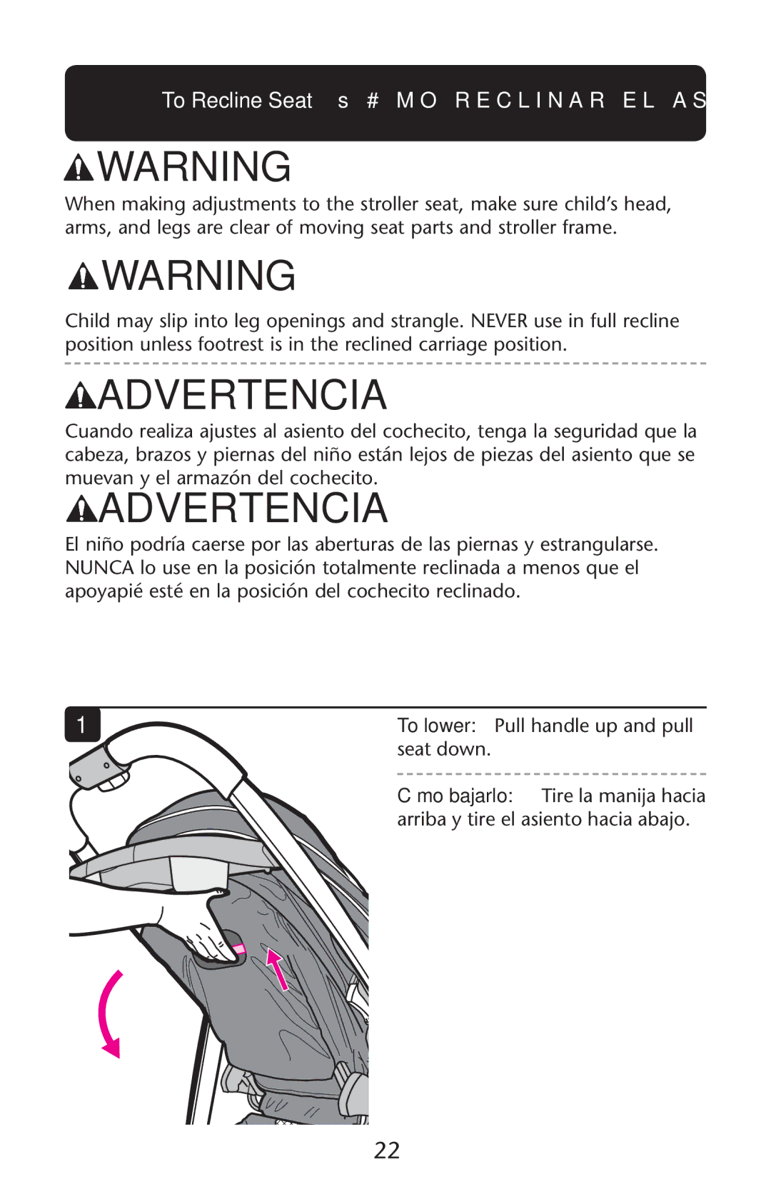Graco PD212022B manual To Recline Seat ss#ØMO Reclinarrel Asiento 