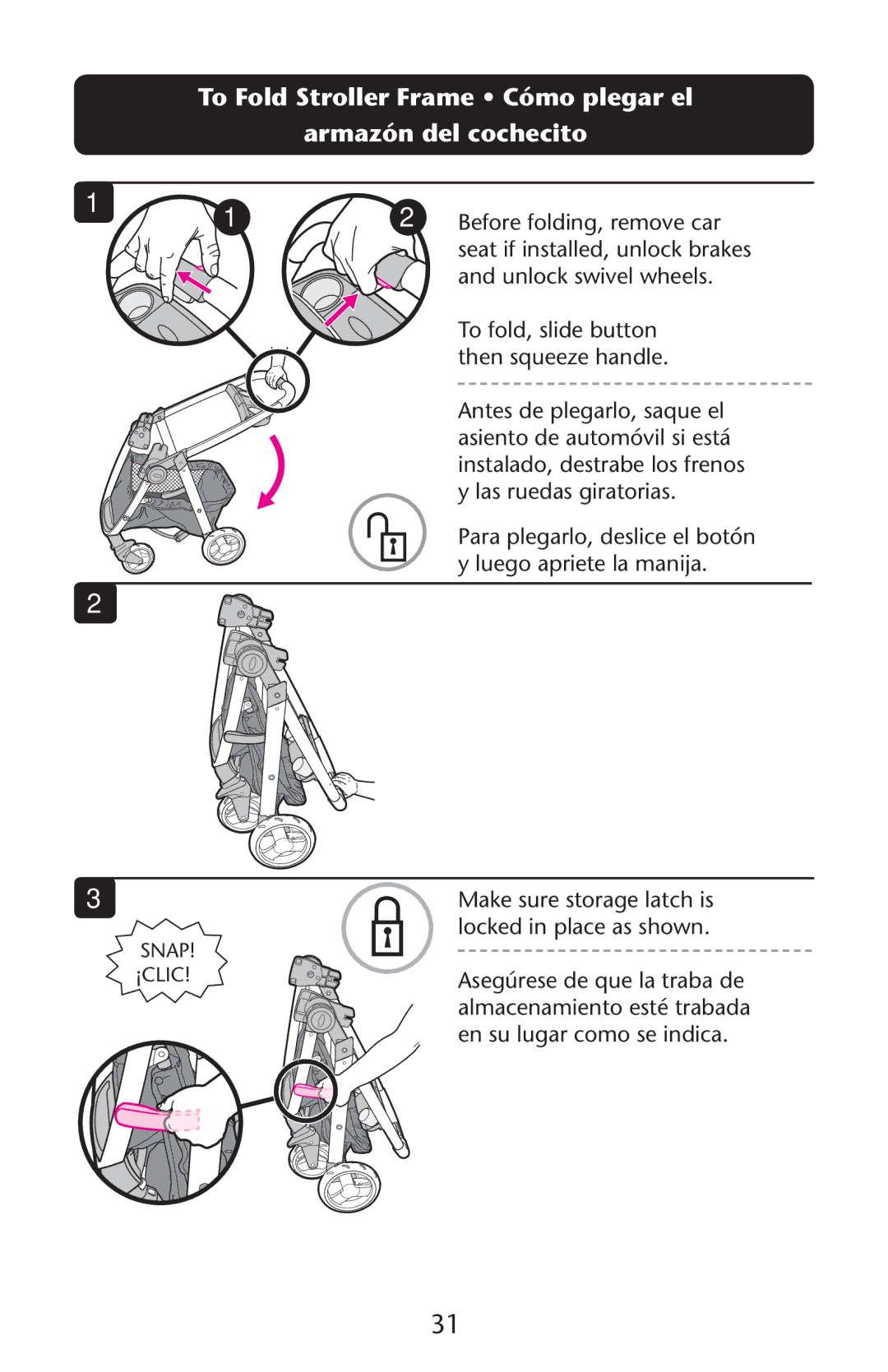 Graco PD212022B manual To Fold Stroller Frame ssCómo plegar el, Armazønadeløcochecito 