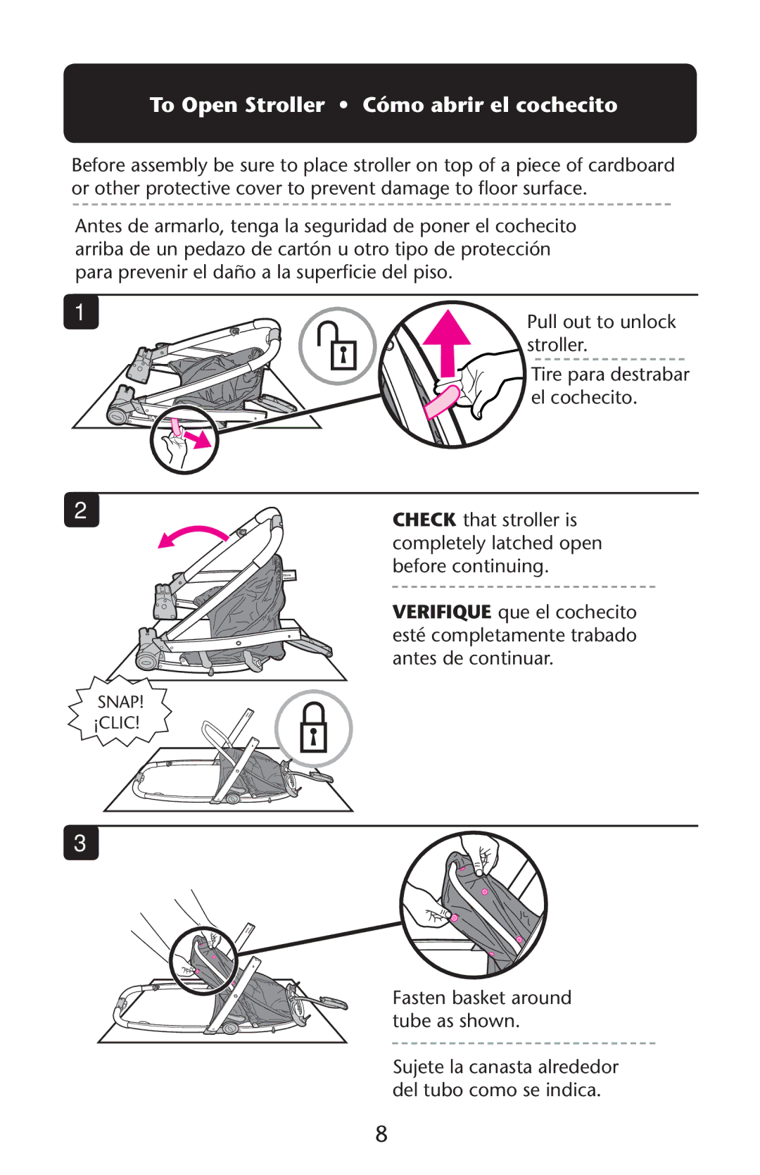 Graco PD212022B manual To Open Stroller ss Cómo abrir el cochecito 