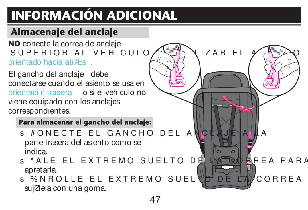 Graco PD212616B owner manual Información Adicional, Almacenaje del anclaje 