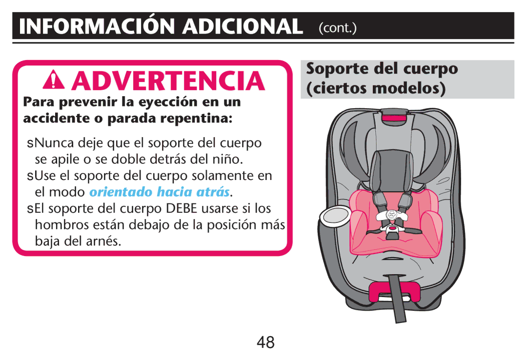 Graco PD212616B owner manual Información Adicional CONT, Soporte del cuerpo ciertos modelos 