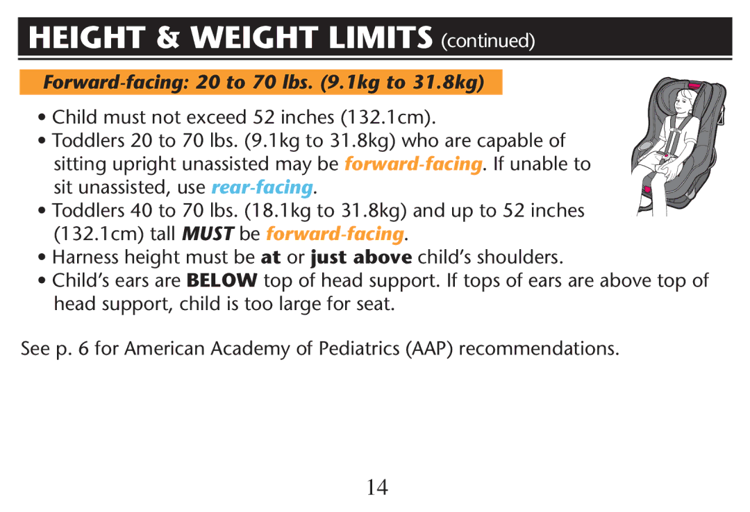 Graco PD212616B owner manual Height & Weight Limits , #HILD Mustinotdexceed TINCHES CM E E 