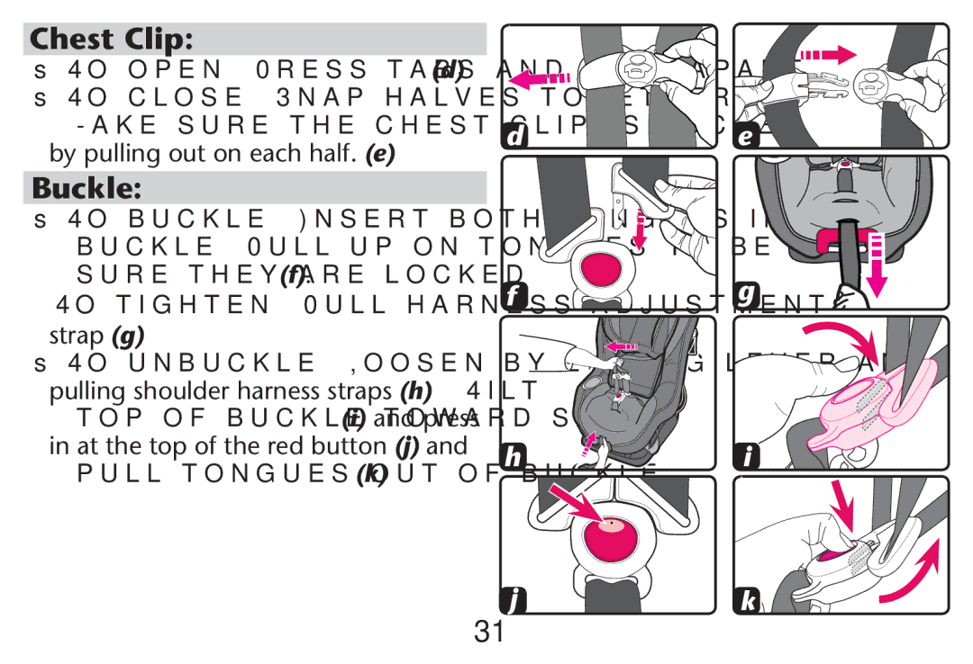 Graco PD212616B owner manual Chest Clip, Buckle 