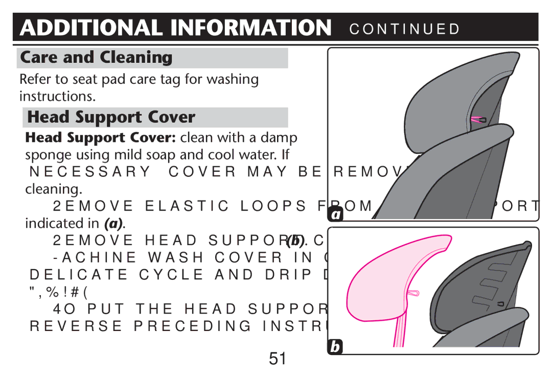 Graco PD212616B owner manual Additional Information , Care and Cleanin, Head Support Cover 