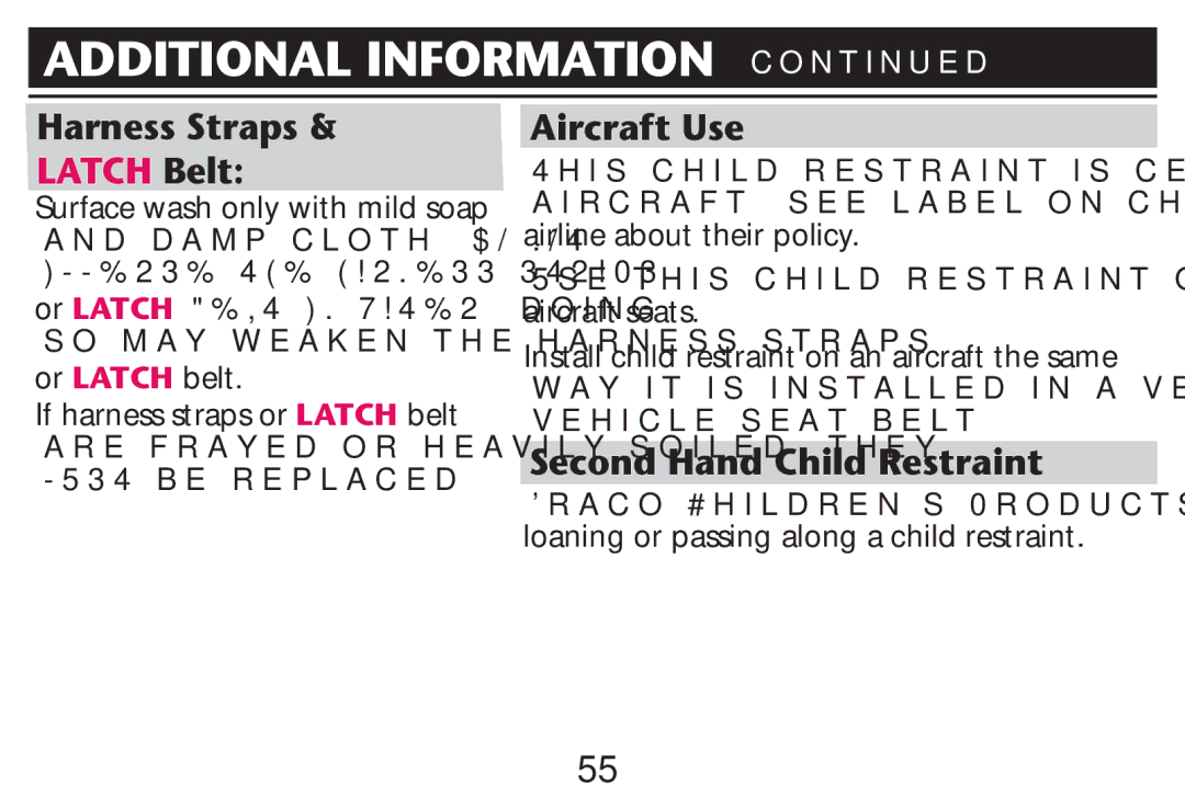 Graco PD212616B Harness Straps, Aircraft Use, Second Hand Child Restraint, Or Latch belt If harness straps or Latch belt 