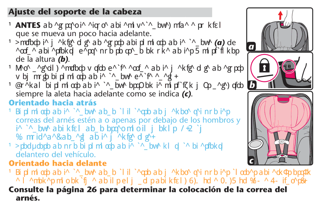 Graco PD212616B owner manual Ajuste del soporte de la cabeza, Orientado hacia atrás 