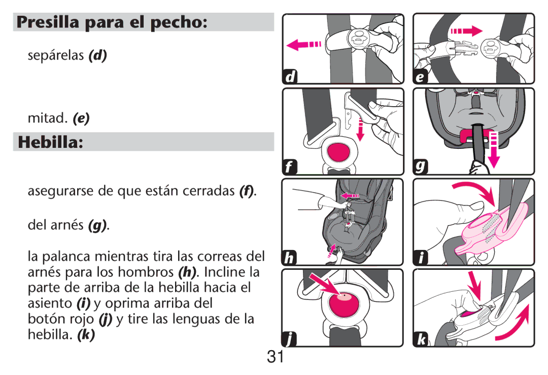 Graco PD212616B owner manual Presilla para el pecho, Hebilla 