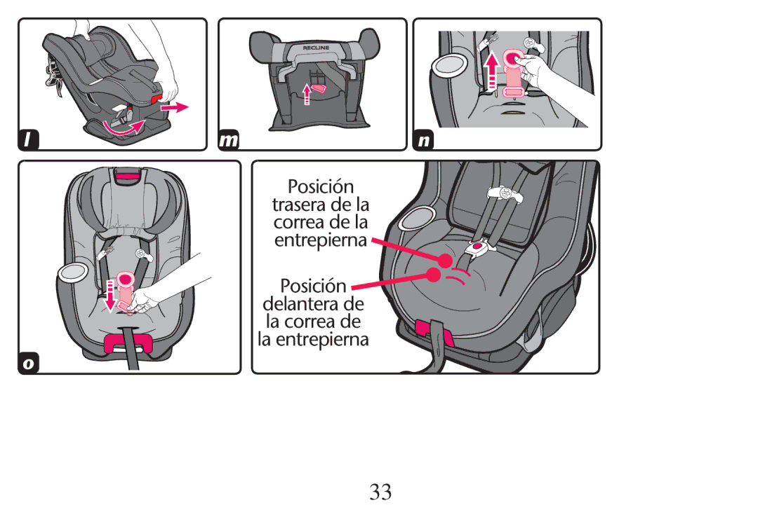 Graco PD212616B owner manual 0OSICIØN, Trasera de la correa de la entrepierna, Delantera de La correa de la entrepierna 