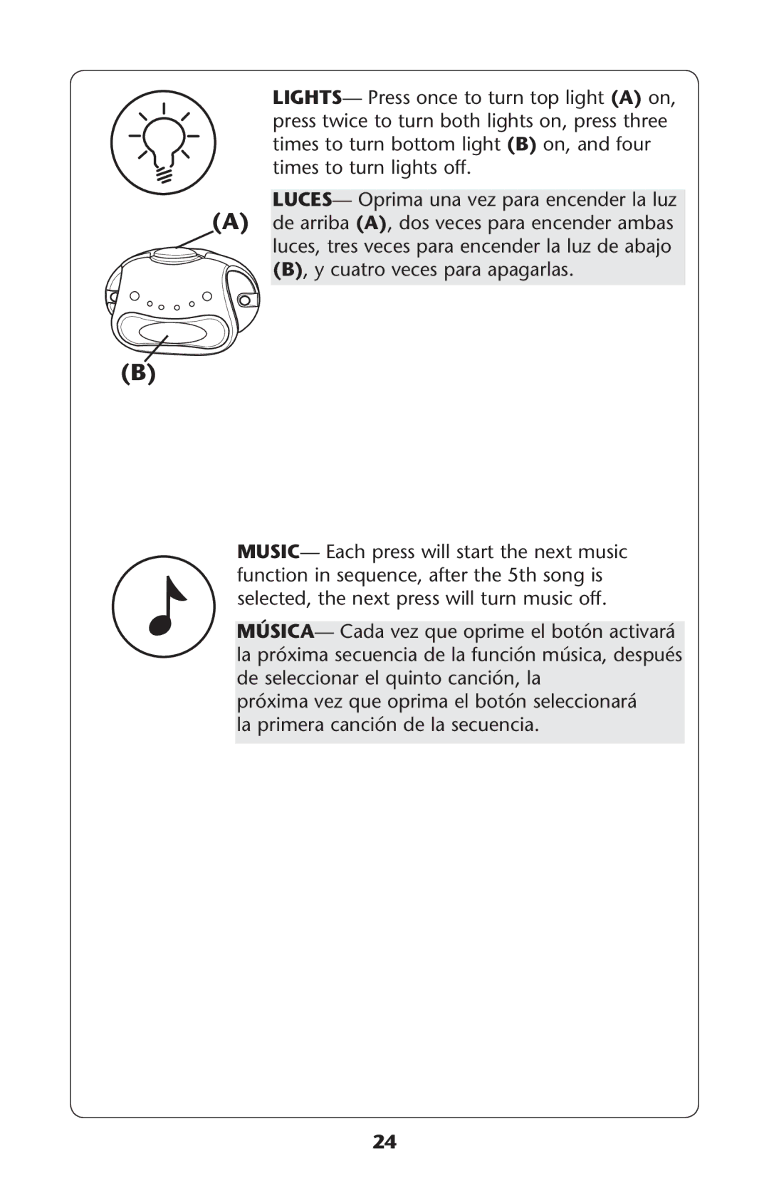 Graco PD213070A owner manual LA Primeramcanciøncde LA SECUENCIA, SELECTEDCTHEHNEXT Pressewill Turn MUSICSOFF 