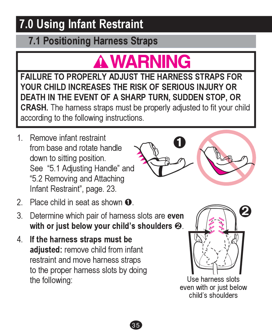 Graco PD213671A manual Using Infant Restraint, Positioning Harness Straps 