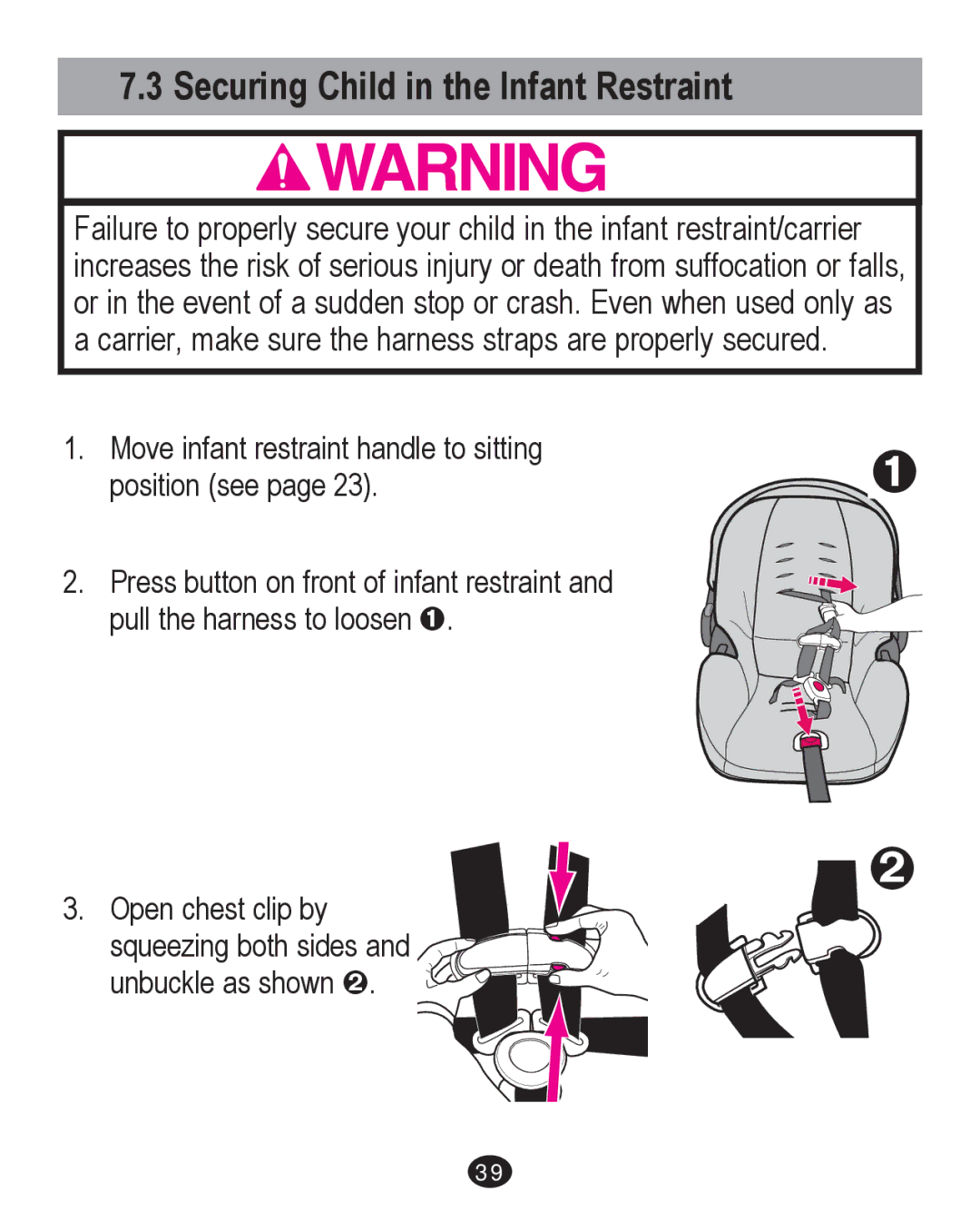 Graco PD213671A manual Securing Child in the Infant Restraint 