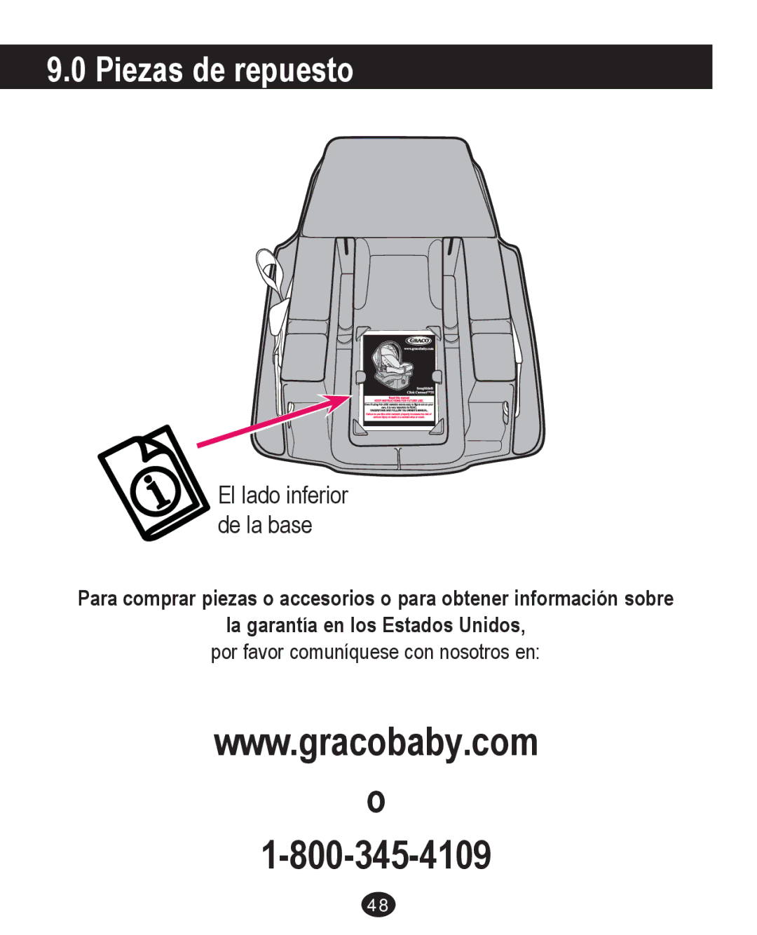 Graco PD213671A manual Piezas de repuesto, El lado inferior de la base 