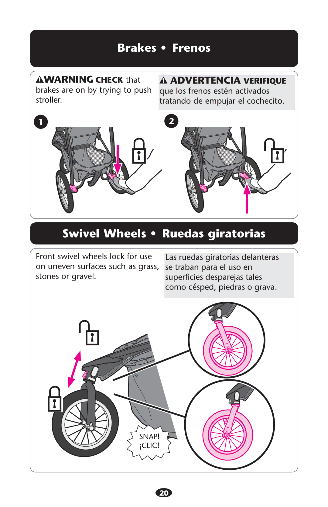 Graco PD213968A manual Rakes ss &RENOS, 3WIVEL 7HEELS ss 2UEDAS Giratorias 