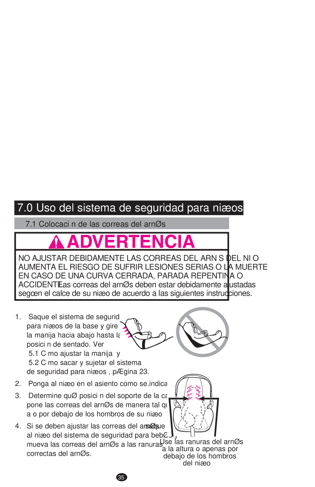 Graco PD213968B manual Uso del sistema de seguridad para niños, Colocación de las correas del arnés 