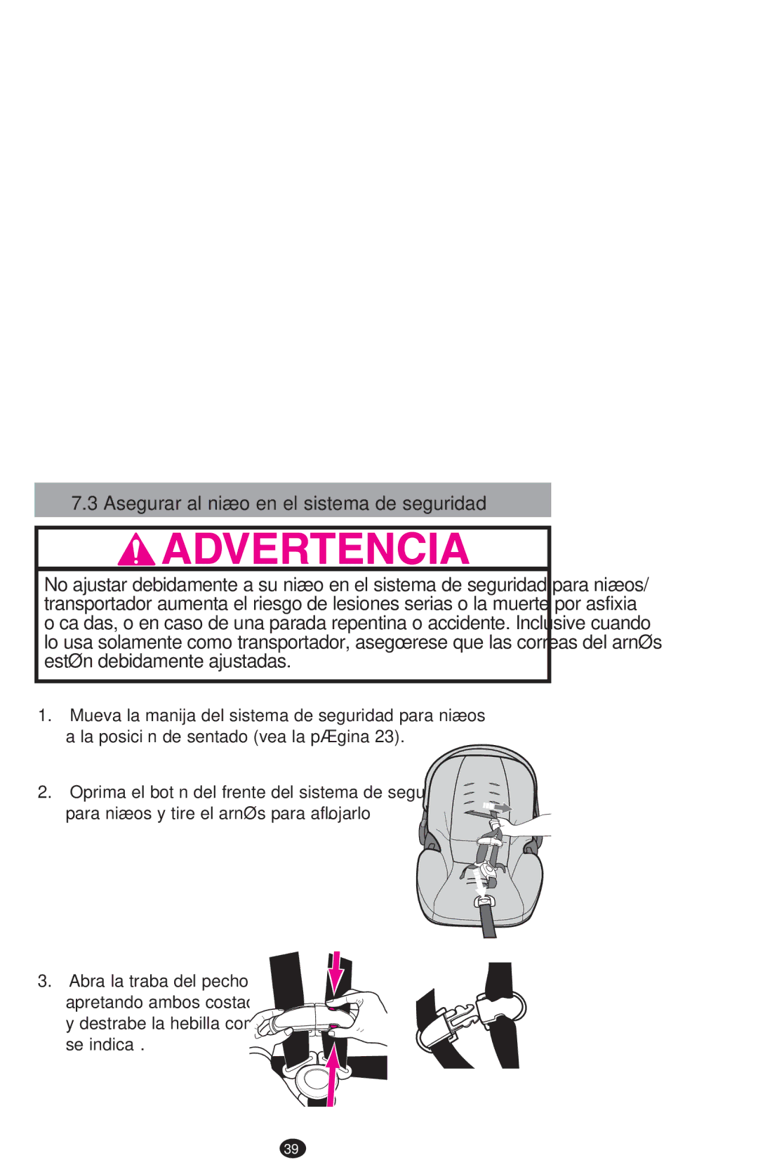 Graco PD213968B manual Asegurar al niño en el sistema de seguridad 