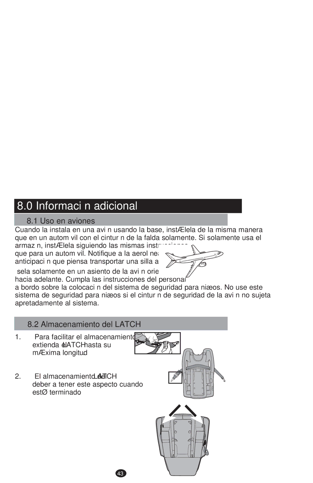 Graco PD213968B manual Información adicional, Uso en aviones, Almacenamiento del Latch 