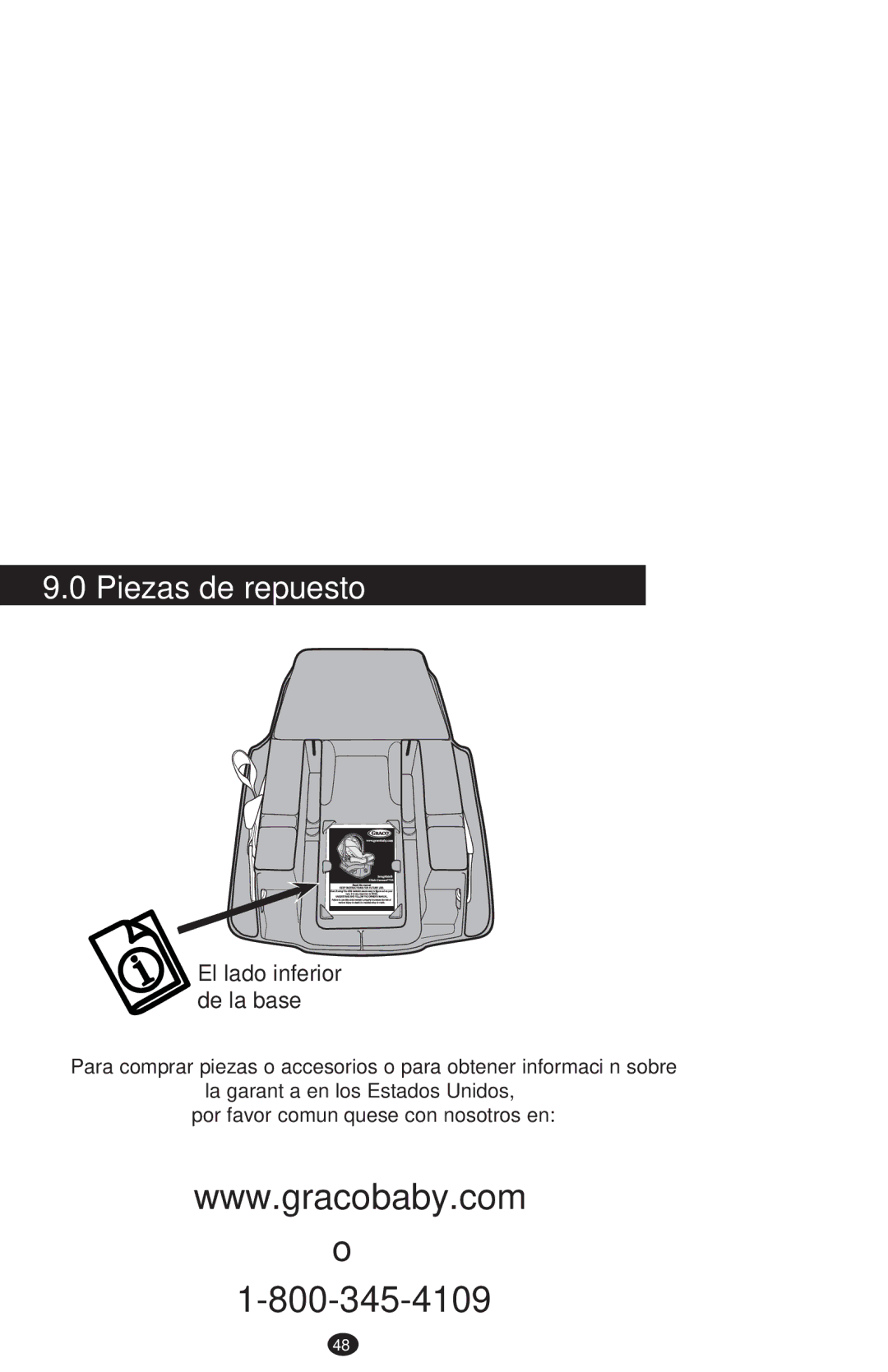 Graco PD213968B manual Piezas de repuesto, El lado inferior de la base 