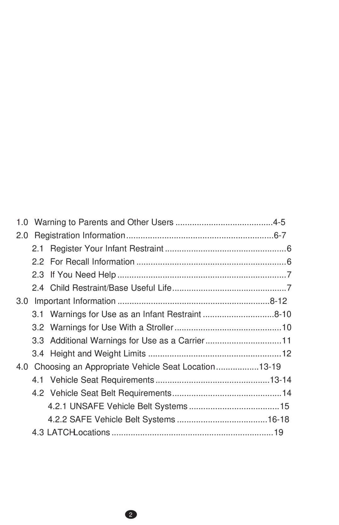 Graco PD213968B manual Choosing an Appropriate Vehicle Seat Location 13-19, Registration Information 