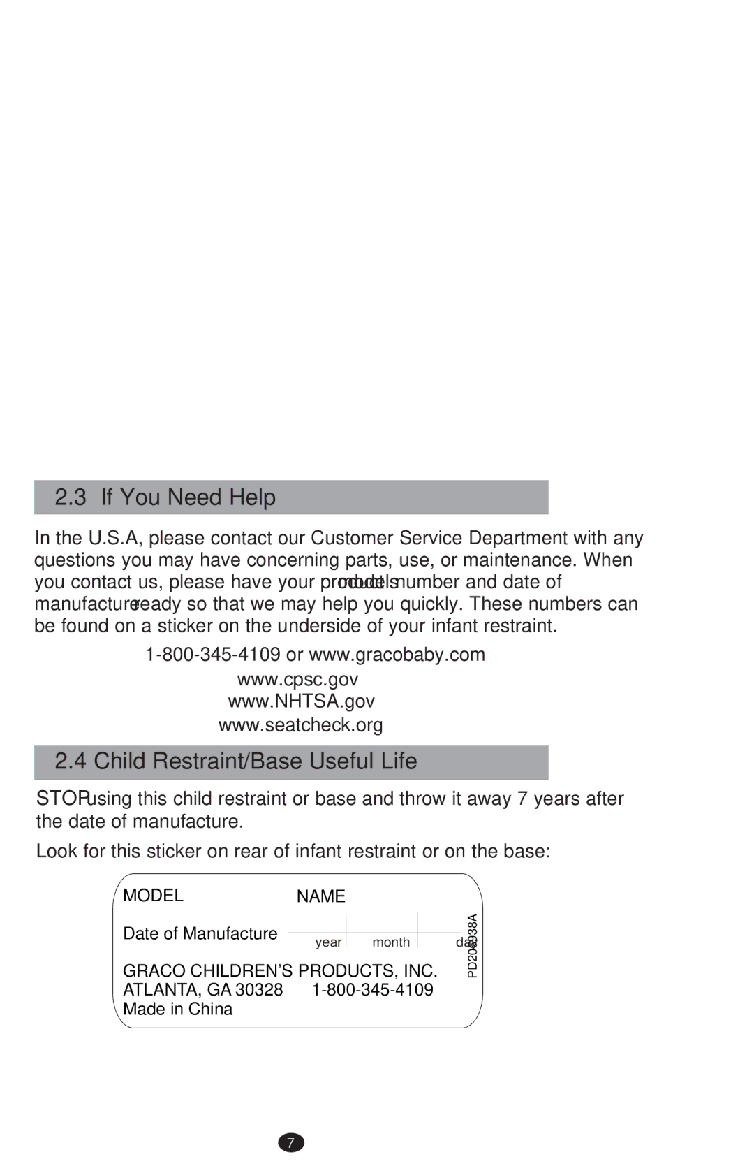 Graco PD213968B manual If You Need Help, Child Restraint/Base Useful Life 