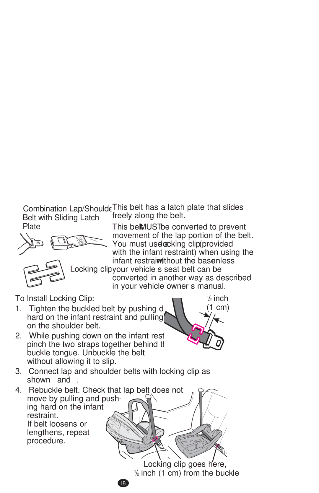 Graco PD213968B manual ‡ Combination Lap/Shoulder Belt with Sliding Latch Plate, To Install Locking Clip 