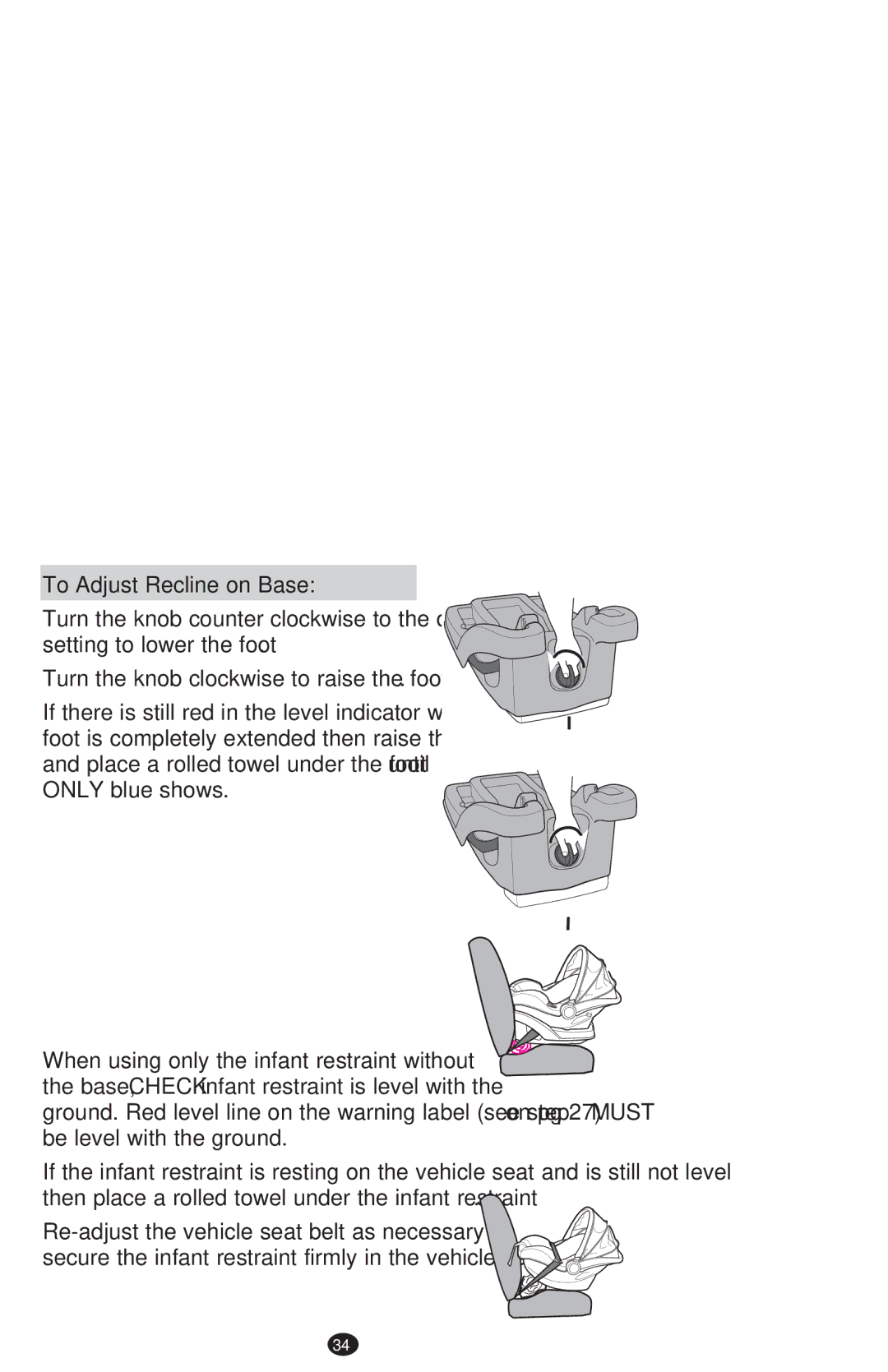 Graco PD213968B manual To Adjust Recline on Base 