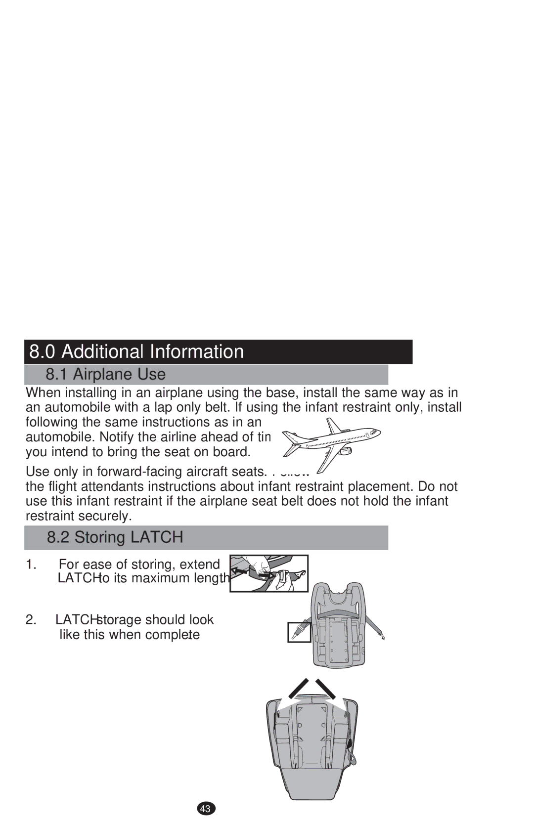 Graco PD213968B manual Additional Information, Airplane Use, Storing Latch 