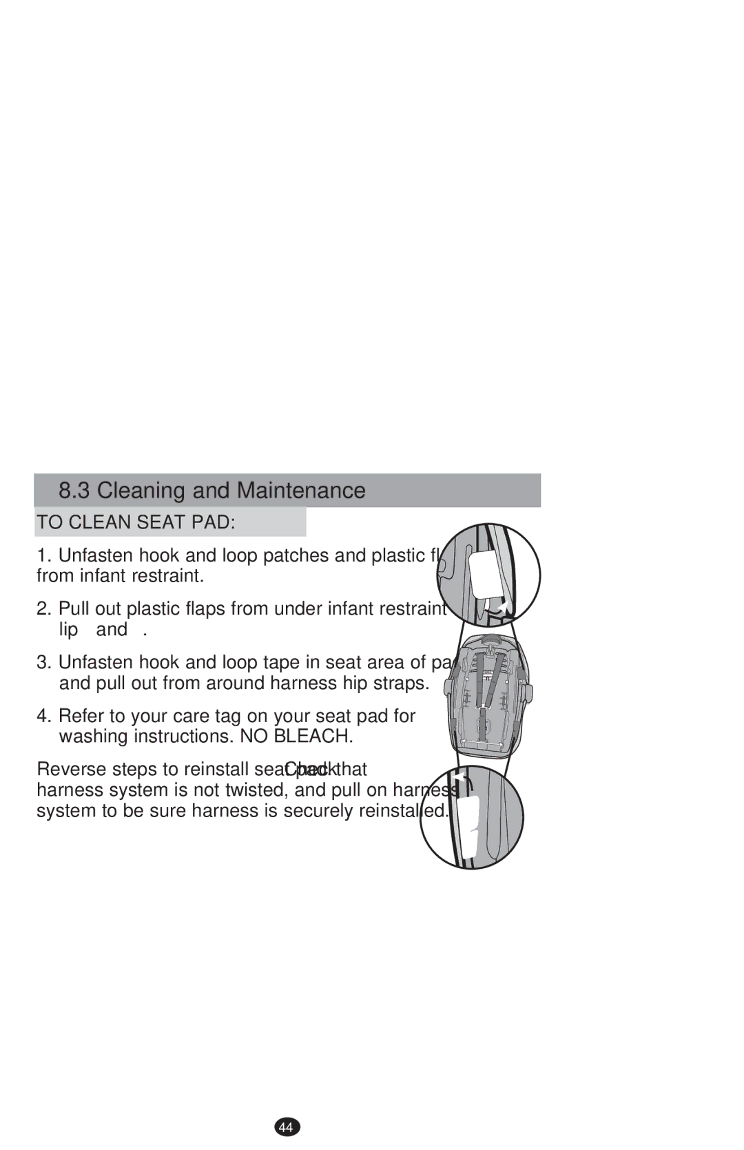 Graco PD213968B manual Cleaning and Maintenance, To Clean Seat PAD 