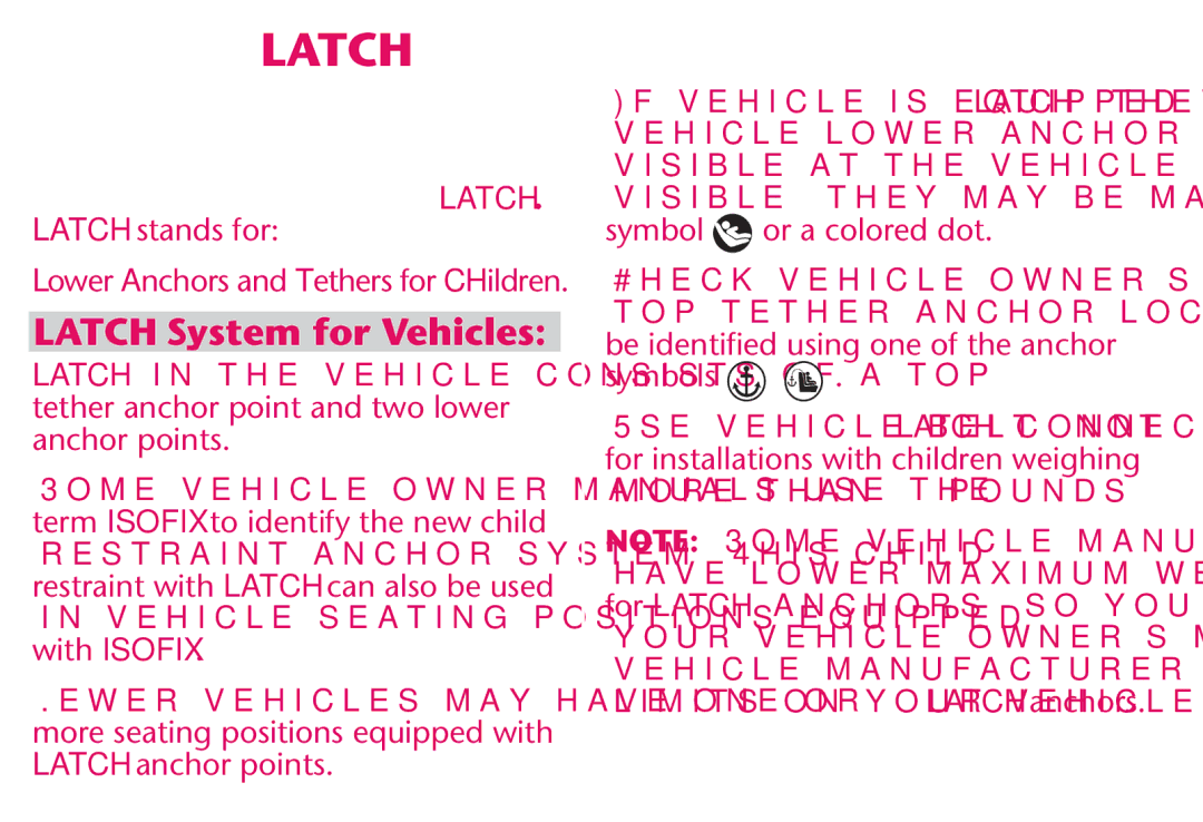 Graco PD214124A owner manual Vehicle Seating Positions Equipped with Isofix, Symbol or a colored dot, Symbols 