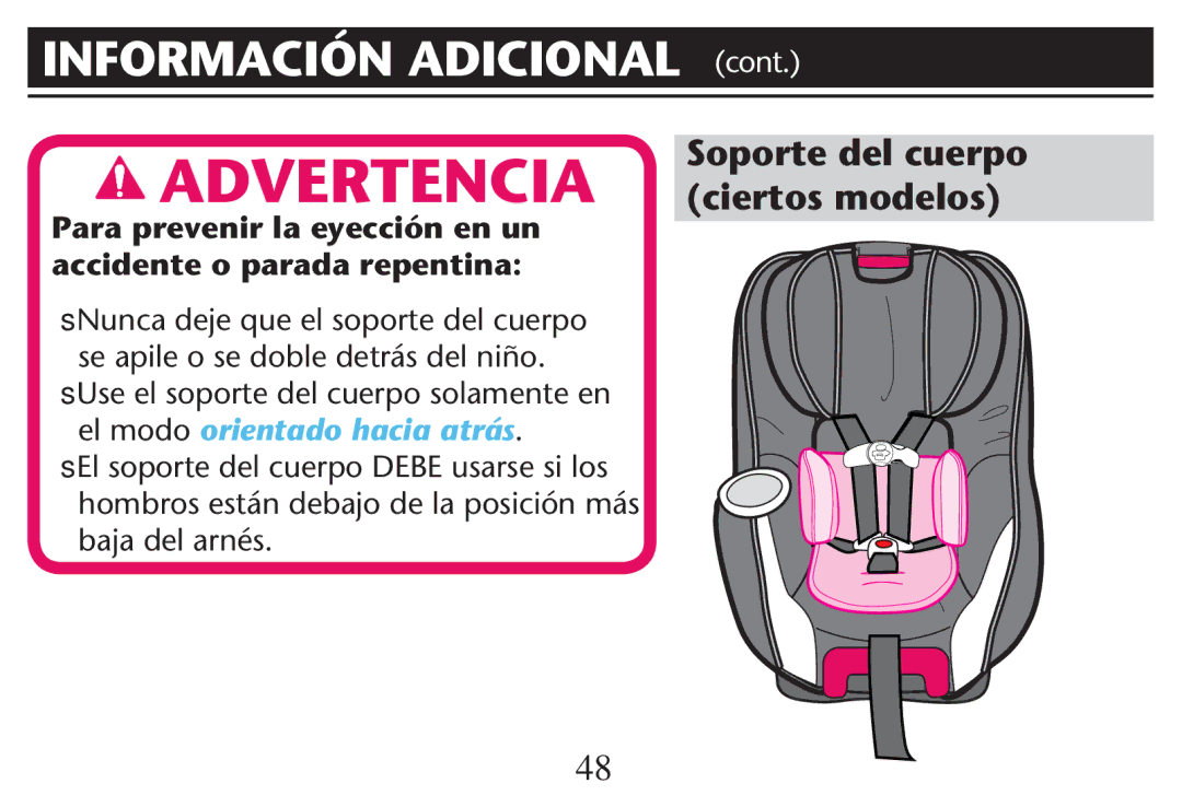 Graco PD214124A owner manual Información Adicional CONT, Soporte del cuerpo ciertos modelos 