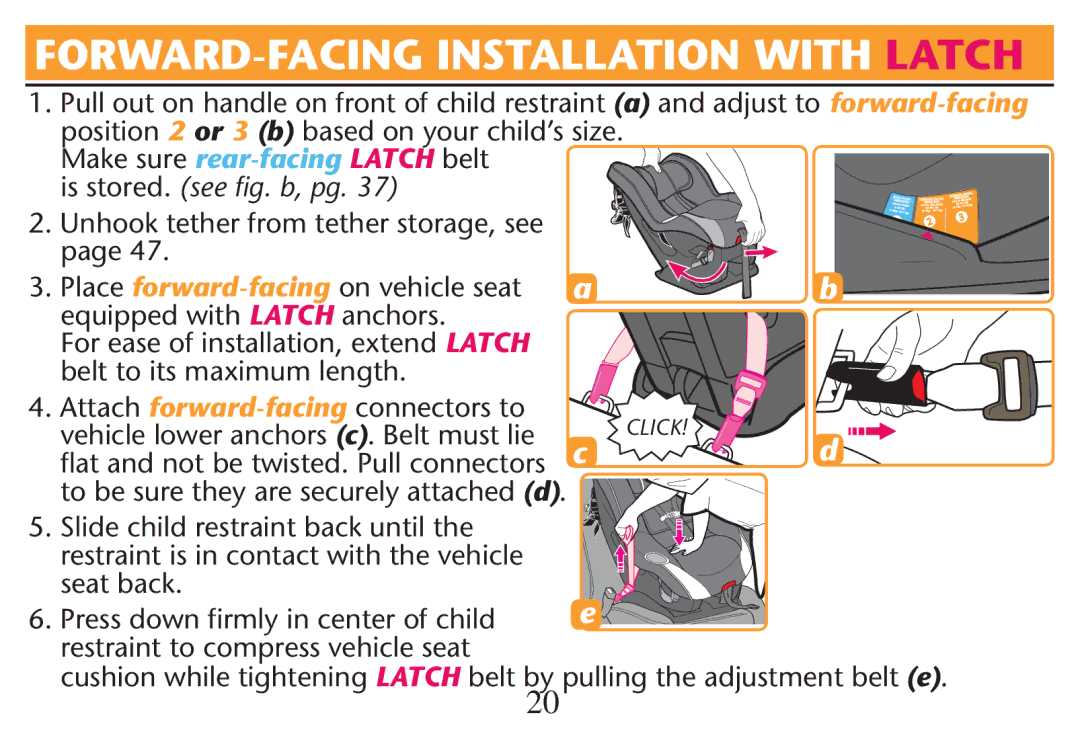 Graco PD214124A owner manual  5NHOOKNTETHER Fromttether STORAGERSEEM page , Equipped with Latch anchors, Seat BACK 