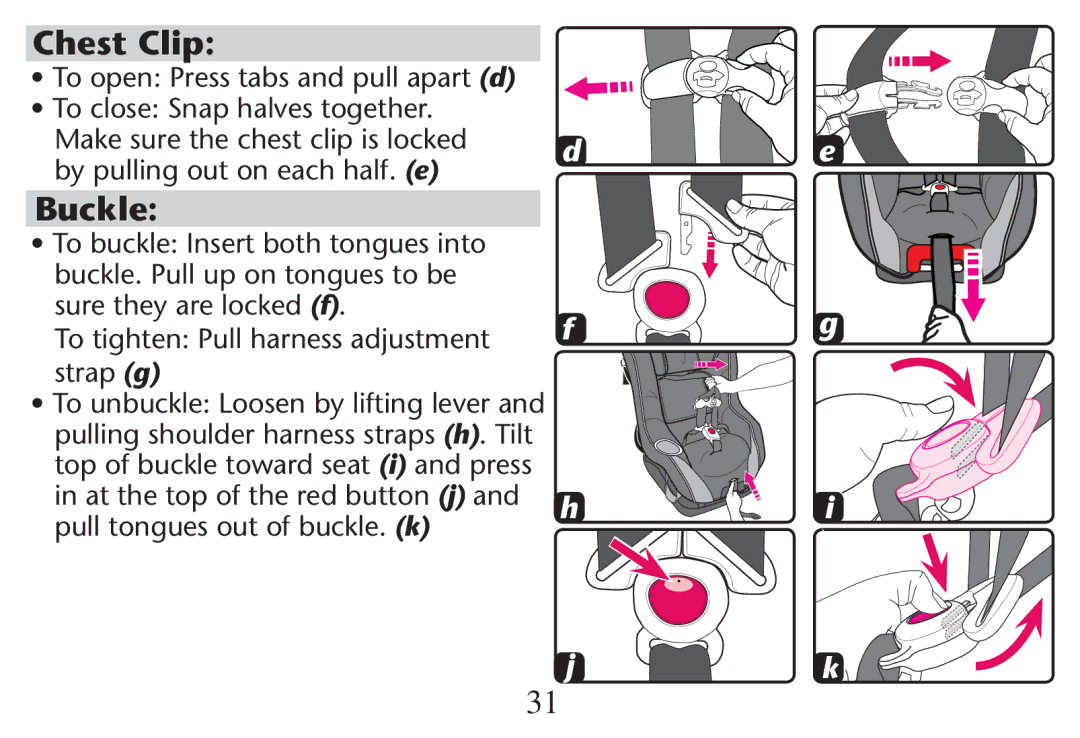 Graco PD214124A owner manual Chest Clip, Buckle 