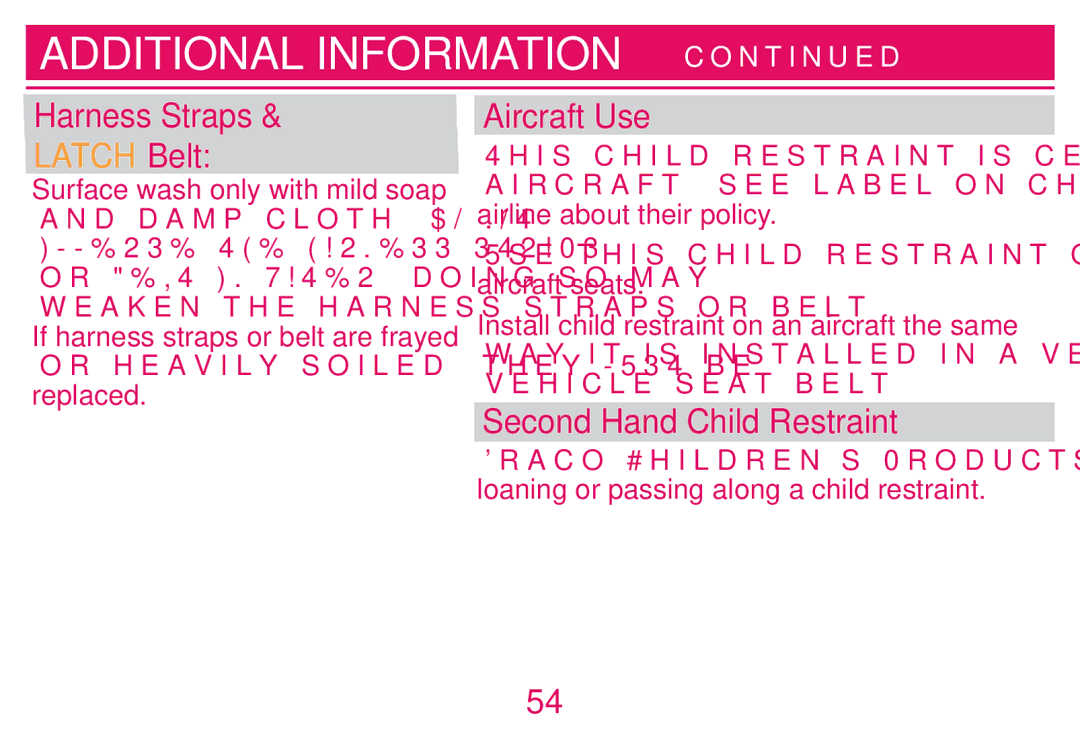 Graco PD214124A Harness Straps, Aircraft Use, Second Hand Child Restraint, Or Heavily Soiled THEYS-534 BEE replaced 