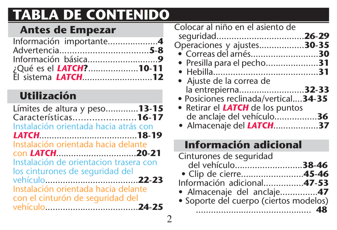 Graco PD214124A owner manual Tabla DE Contenido, Antes de Empezar, Utilización, Información adicional 