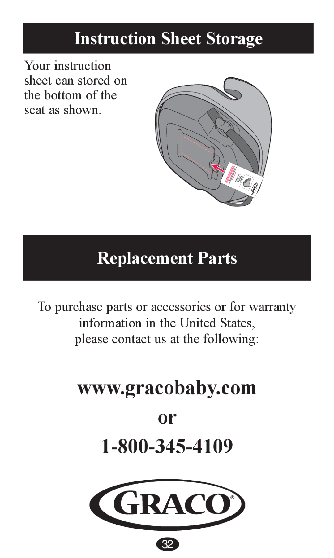 Graco PD215107B owner manual Instruction Sheet Storage, Replacement Parts 